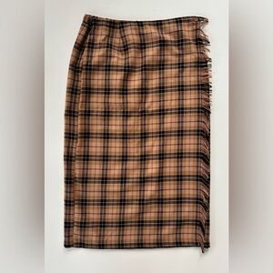 VINTAGE Requirements Brown Black Red Plaid Check Plaid Wrap Midi Skirt Size 14